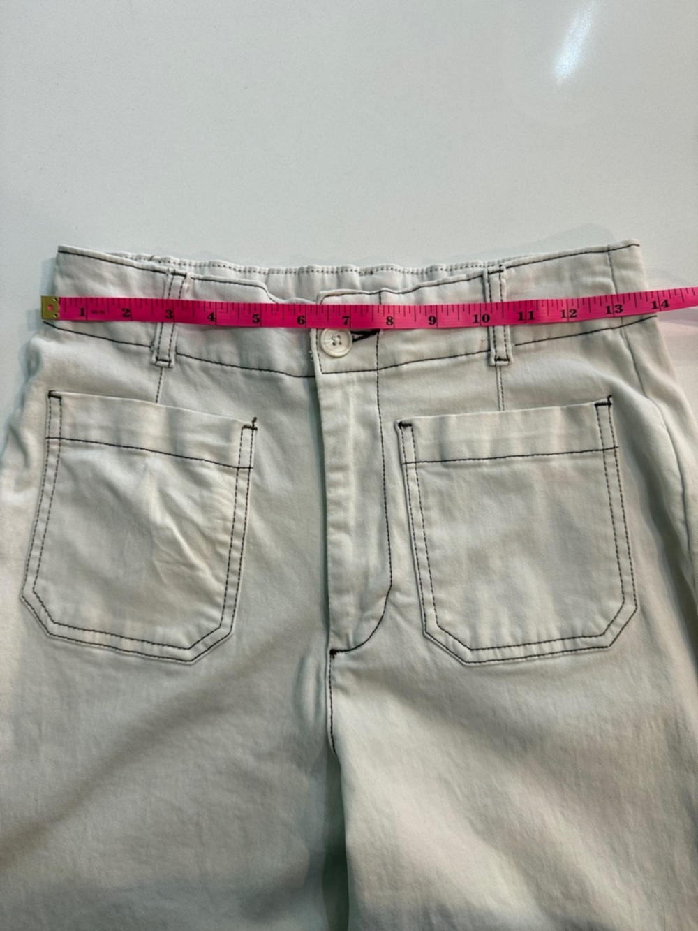 Bagatelle Contrast Stitch Wide Leg Crop Pants - Cream - Size 6 - Picture 8 of 10